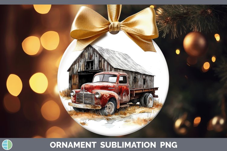 Watercolor Vintage Truck Ornament Sublimation Bauble Designs
