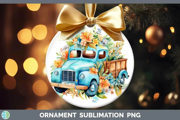 Watercolor Vintage Truck Ornament | Sublimation Bauble Desig
