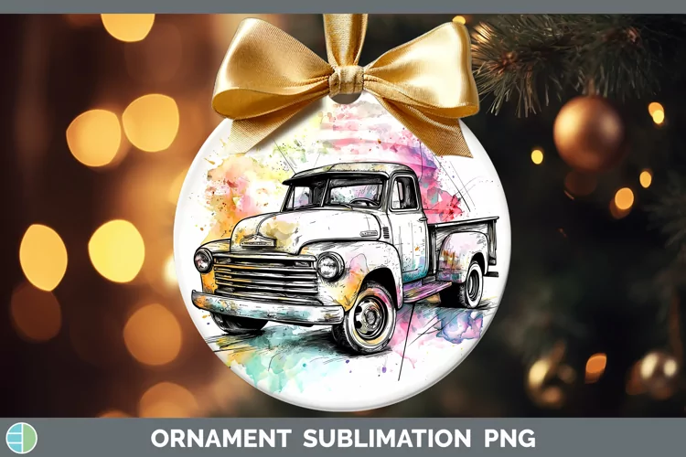 Watercolor Vintage Truck Ornament Sublimation Bauble Designs