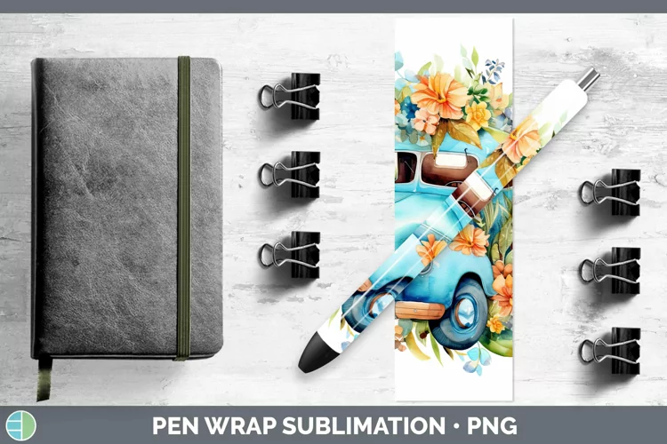 Watercolor Vintage Truck Pen Wrap Sublimation Epoxy Pen Desi