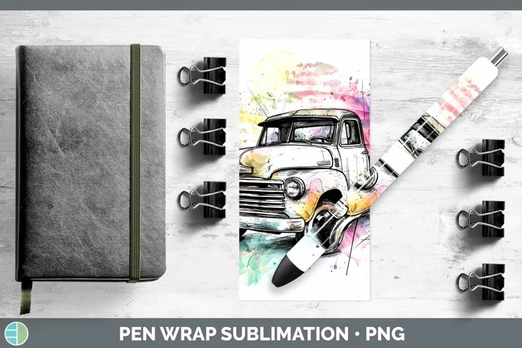 Watercolor Vintage Truck Pen Wrap Sublimation Pen Designs
