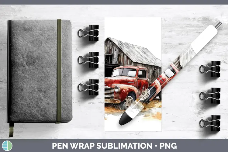Watercolor Vintage Truck Pen Wrap Sublimation Pen Designs