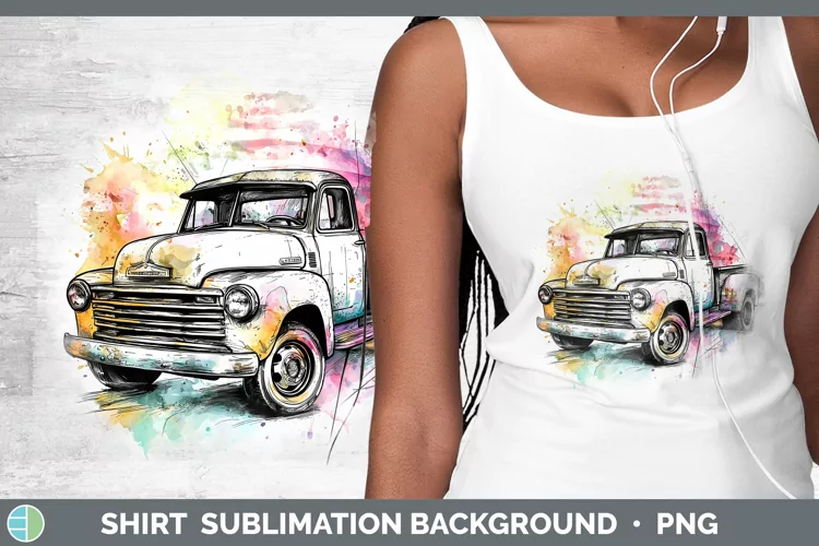 Watercolor Vintage Truck Shirt Sublimation Sublimation Backg