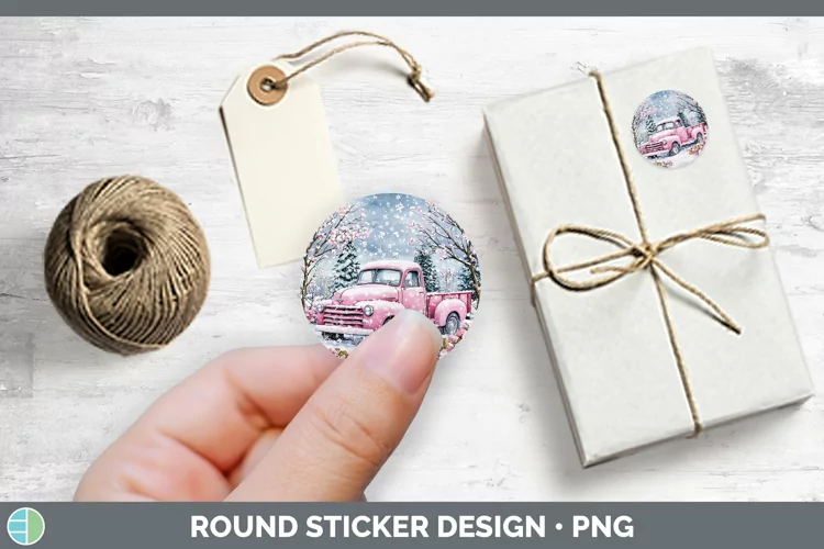 Watercolor Vintage Truck Stickers | Round Labels Designs