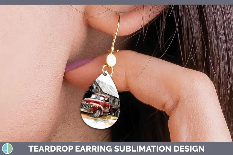 Watercolor Vintage Truck Teardrop Earrings Sublimation Earri