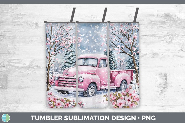 Watercolor Vintage Truck Tumbler Sublimation 20 oz Skinny Tu
