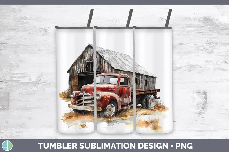 Watercolor Vintage Truck Tumbler Sublimation 20 oz Skinny Tu
