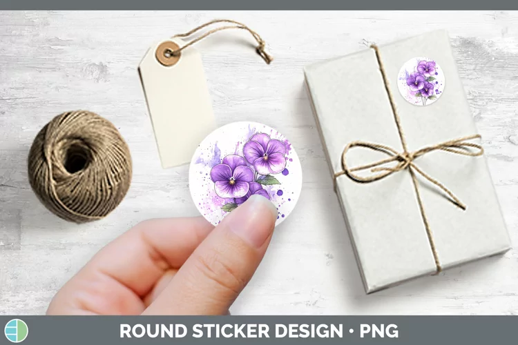 Watercolor Violet Stickers | Round Labels Designs