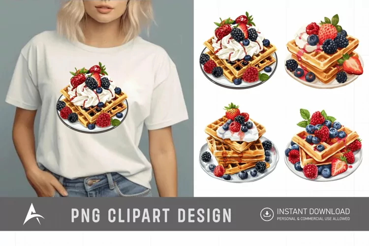 Watercolor Waffles Breakfast Clipart