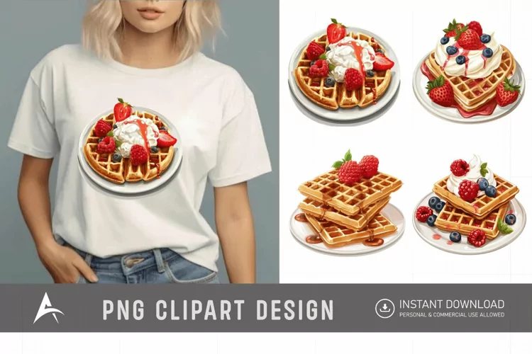 Watercolor Waffles Breakfast Clipart