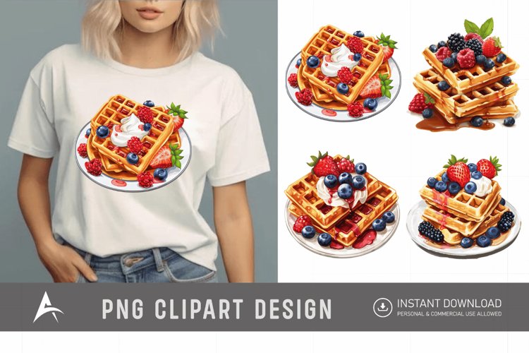 Watercolor Waffles Breakfast Clipart