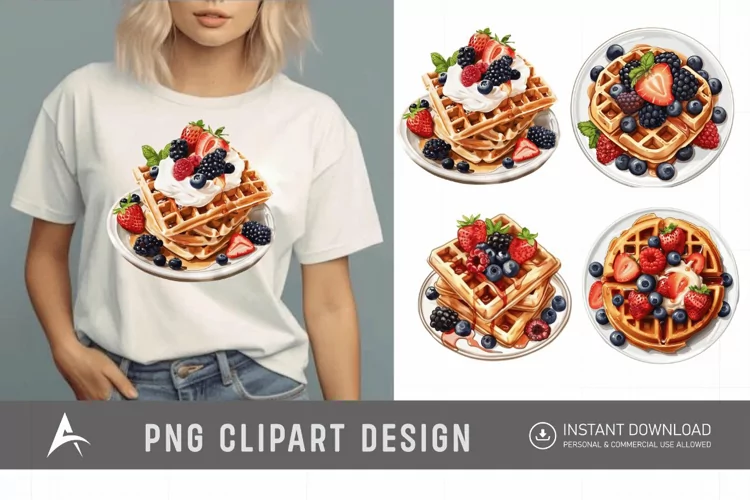 Watercolor Waffles Breakfast Clipart