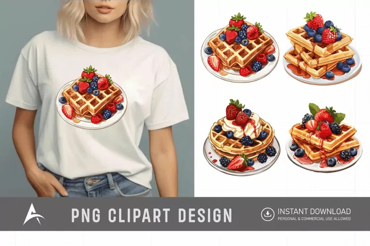 Watercolor Waffles Breakfast Clipart