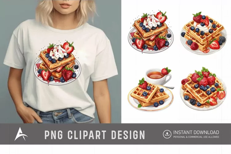 Watercolor Waffles Breakfast Clipart
