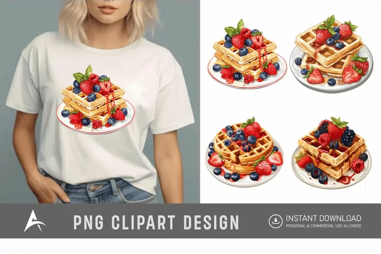 Watercolor Waffles Breakfast Clipart