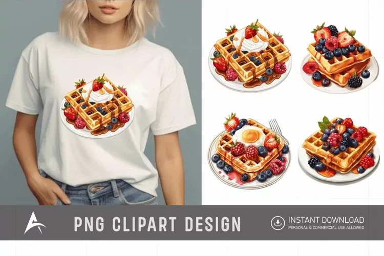 Watercolor Waffles Breakfast Clipart