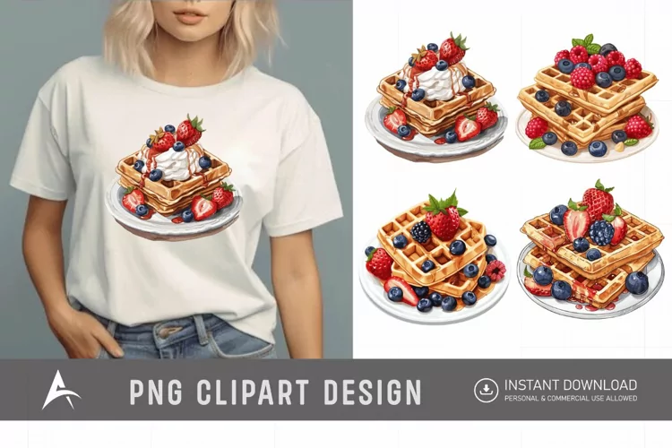 Watercolor Waffles Breakfast Clipart