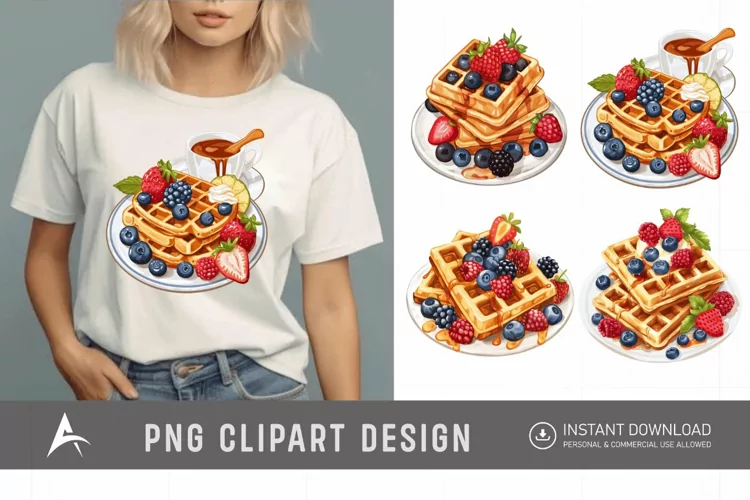 Watercolor Waffles Breakfast Clipart