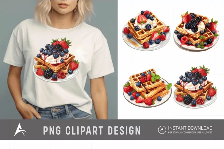 Watercolor Waffles Breakfast Clipart