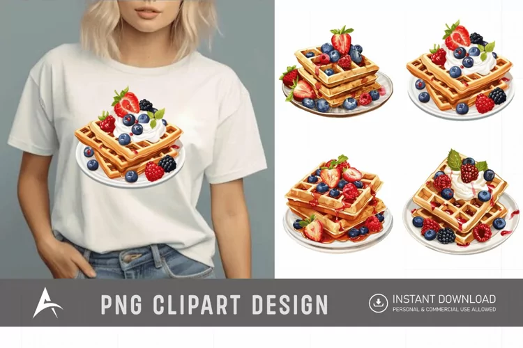 Watercolor Waffles Breakfast Clipart