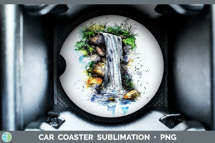 Watercolor Waterfall Car Coaster Sublimation Designs
