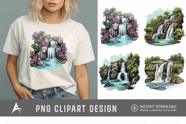 Watercolor Waterfall Clipart