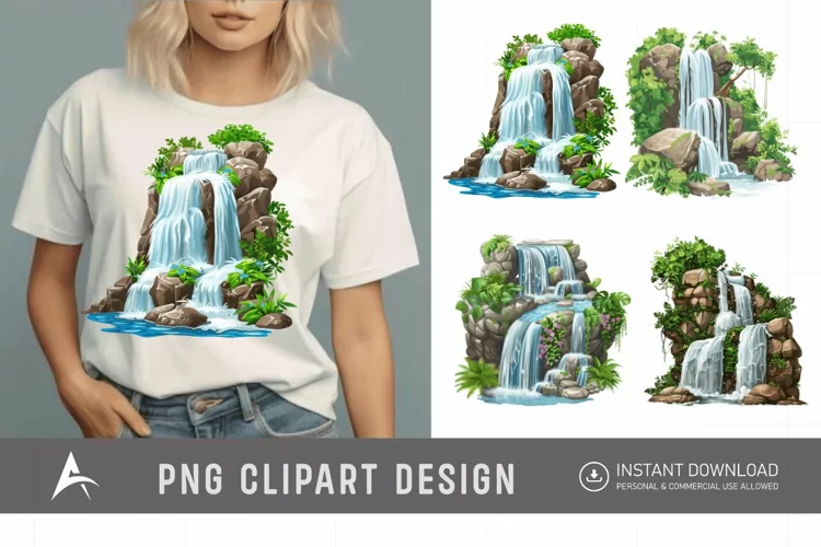 Watercolor Waterfall Clipart