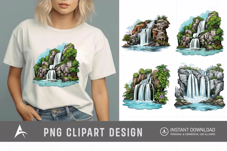 Watercolor Waterfall Clipart