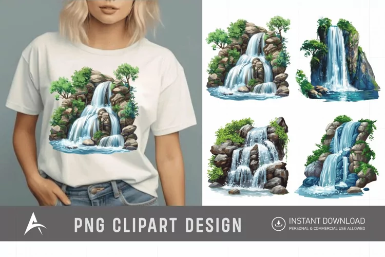 Watercolor Waterfall Clipart
