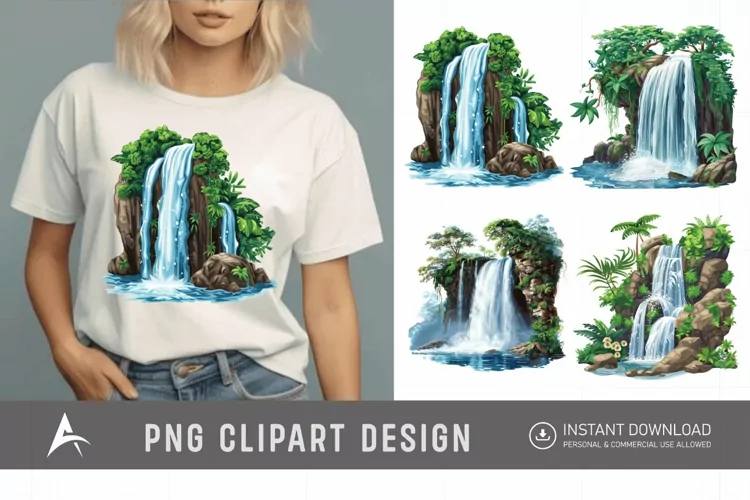 Watercolor Waterfall Clipart