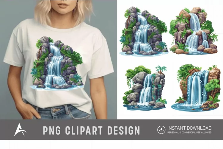 Watercolor Waterfall Clipart