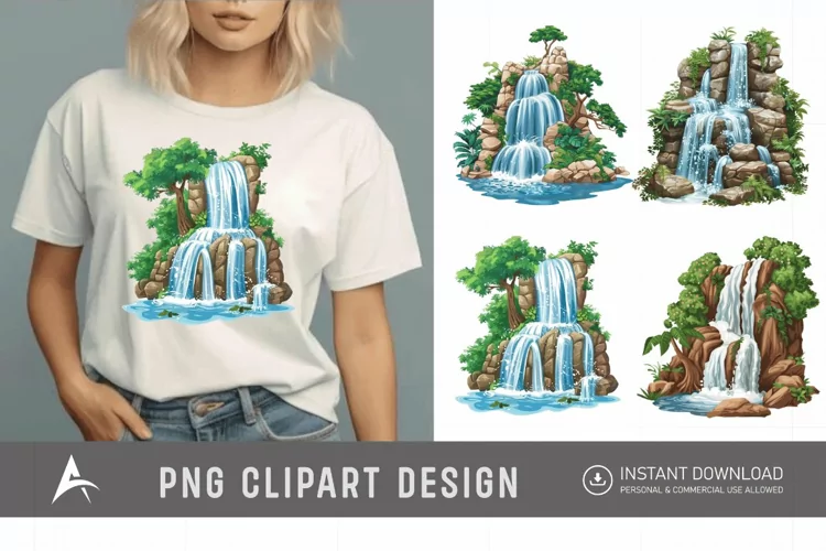 Watercolor Waterfall Clipart