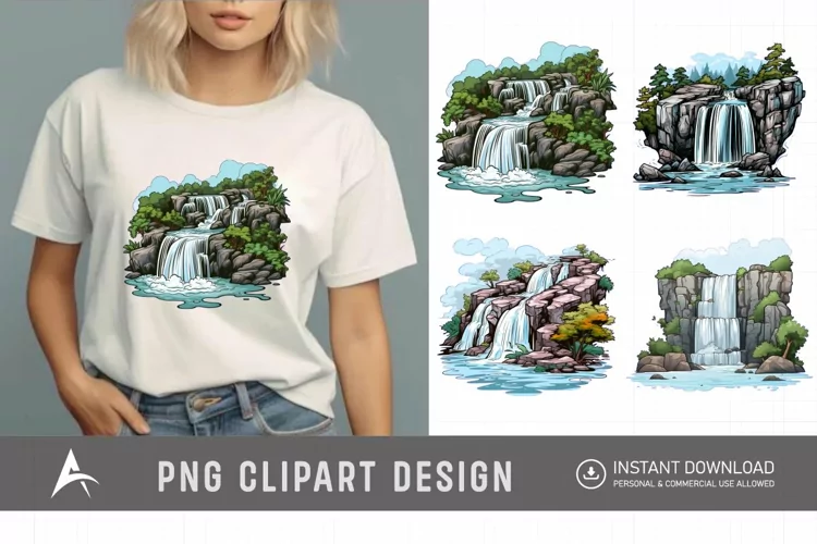 Watercolor Waterfall Clipart