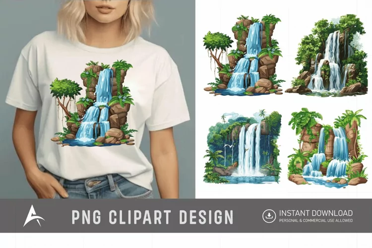 Watercolor Waterfall Clipart