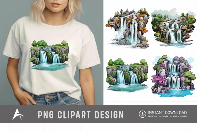 Watercolor Waterfall Clipart