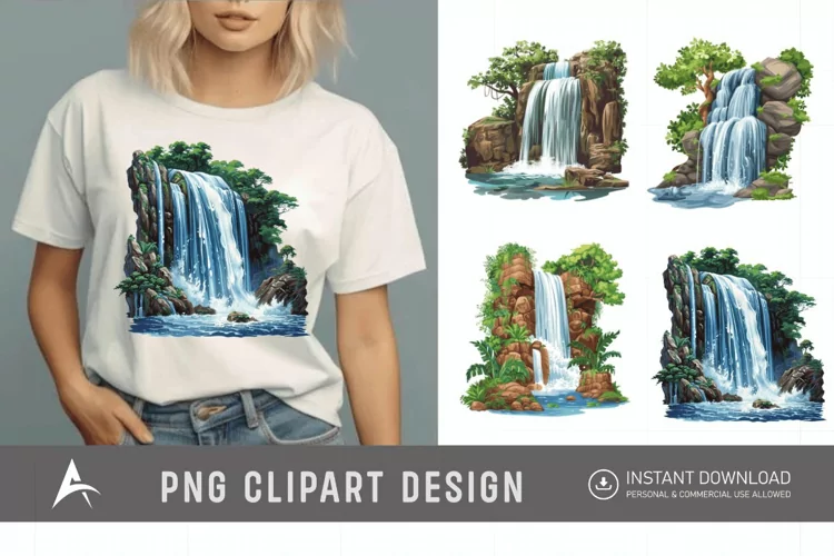 Watercolor Waterfall Clipart