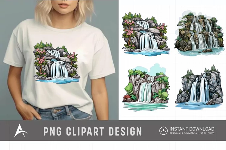 Watercolor Waterfall Clipart