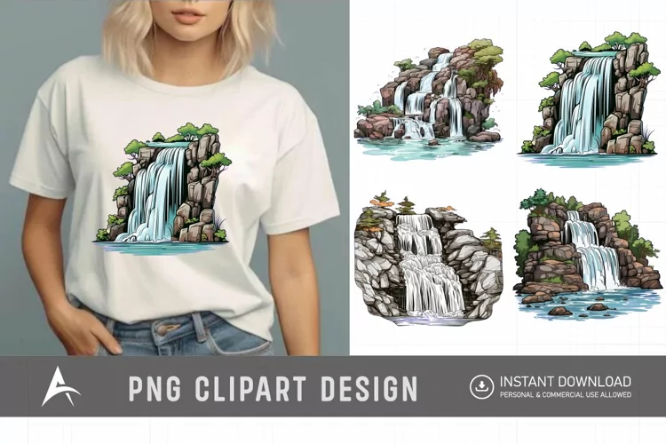 Watercolor Waterfall Clipart