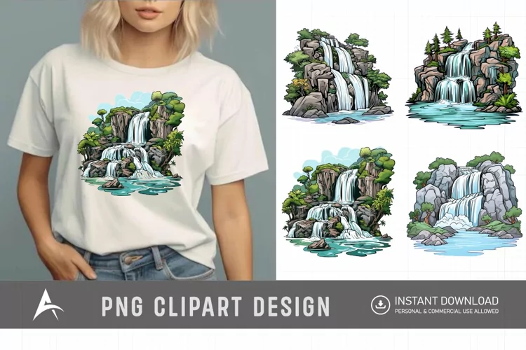 Watercolor Waterfall Clipart