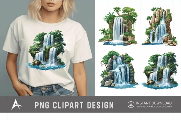 Watercolor Waterfall Clipart
