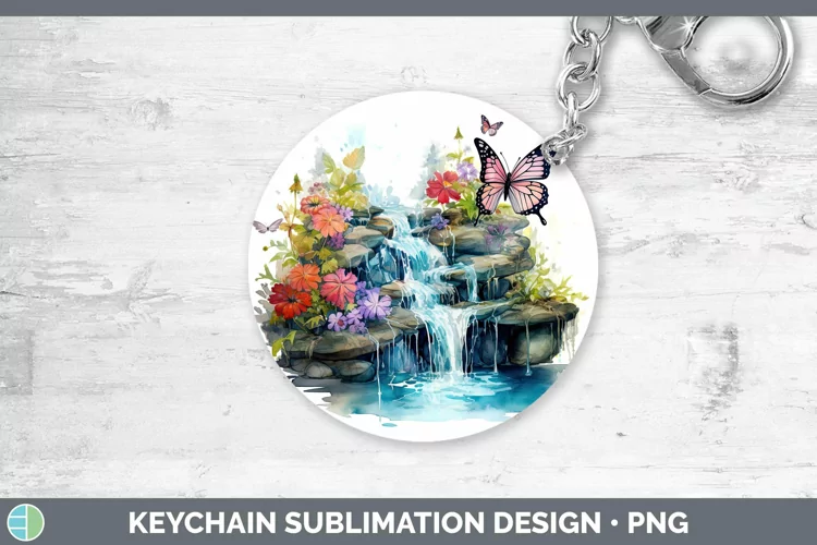 Watercolor Waterfall Keychain | Sublimation Keyring Designs