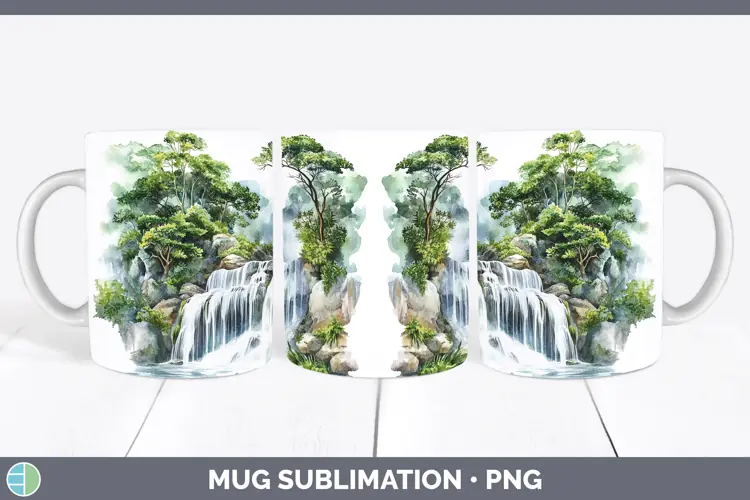Watercolor Waterfall Mug Wrap Sublimation Coffee Cup Designs
