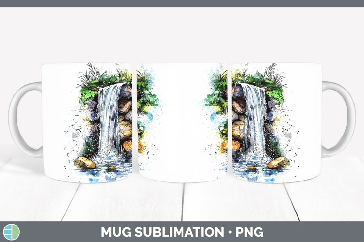 Watercolor Waterfall Mug Wrap Sublimation Coffee Cup Designs