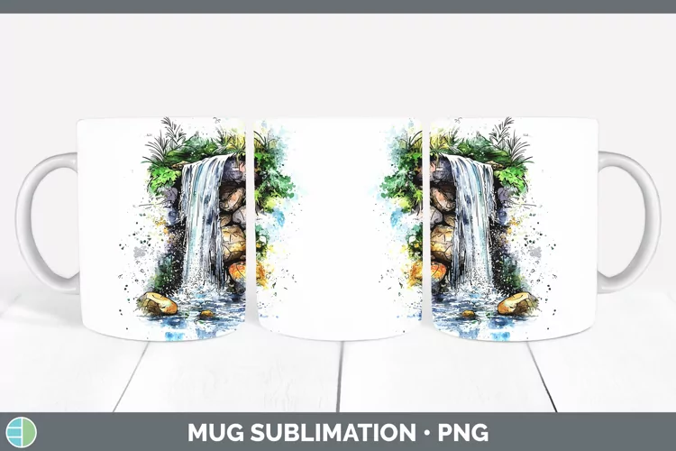 Watercolor Waterfall Mug Wrap Sublimation Coffee Cup Designs