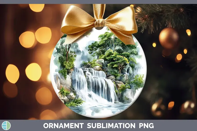 Watercolor Waterfall Ornament Sublimation Bauble Designs