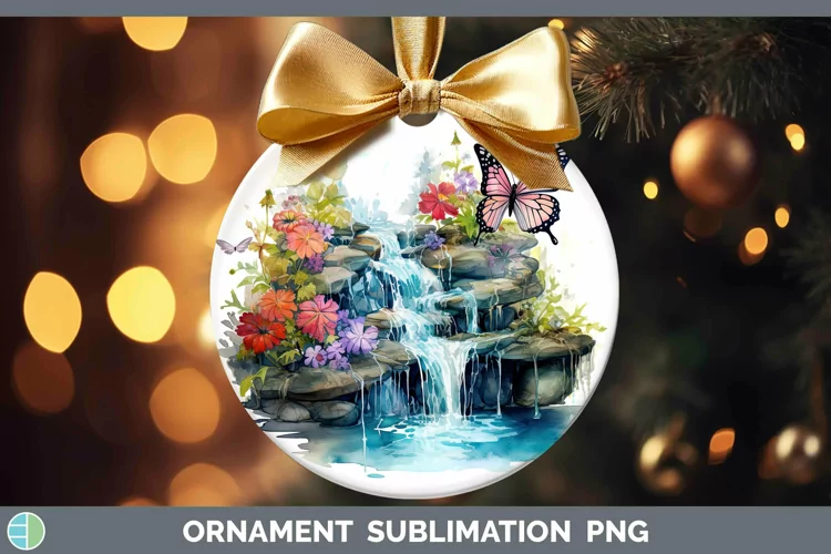 Watercolor Waterfall Ornament | Sublimation Bauble Designs