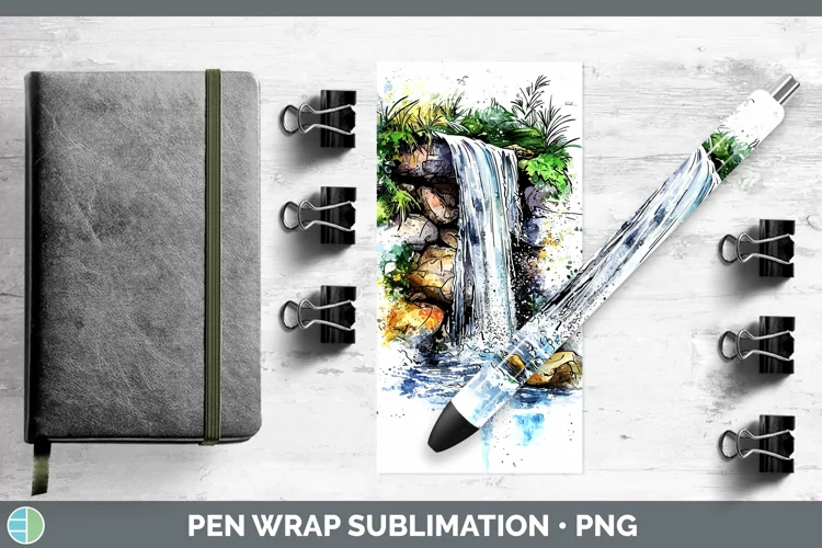 Watercolor Waterfall Pen Wrap Sublimation Pen Designs