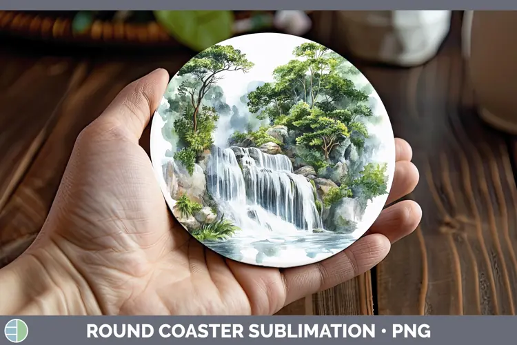 Watercolor Waterfall Round Coaster Sublimation Coaster Desig