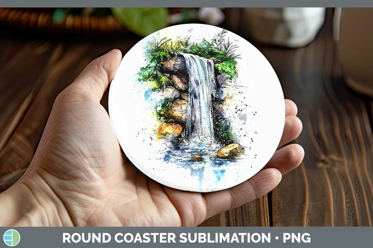 Watercolor Waterfall Round Coaster Sublimation Coaster Desig