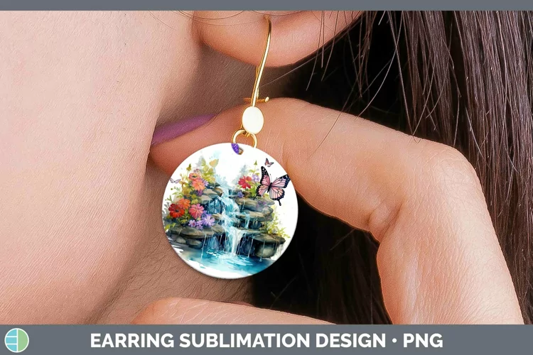 Watercolor Waterfall Round Earrings | Sublimation Earrings D